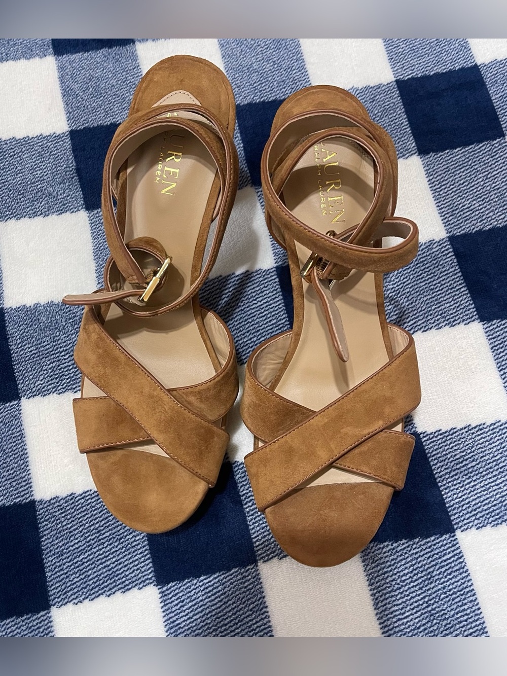 Lauren Ralph Lauren Sasha Suede Leather Strappy Sandals Size 10